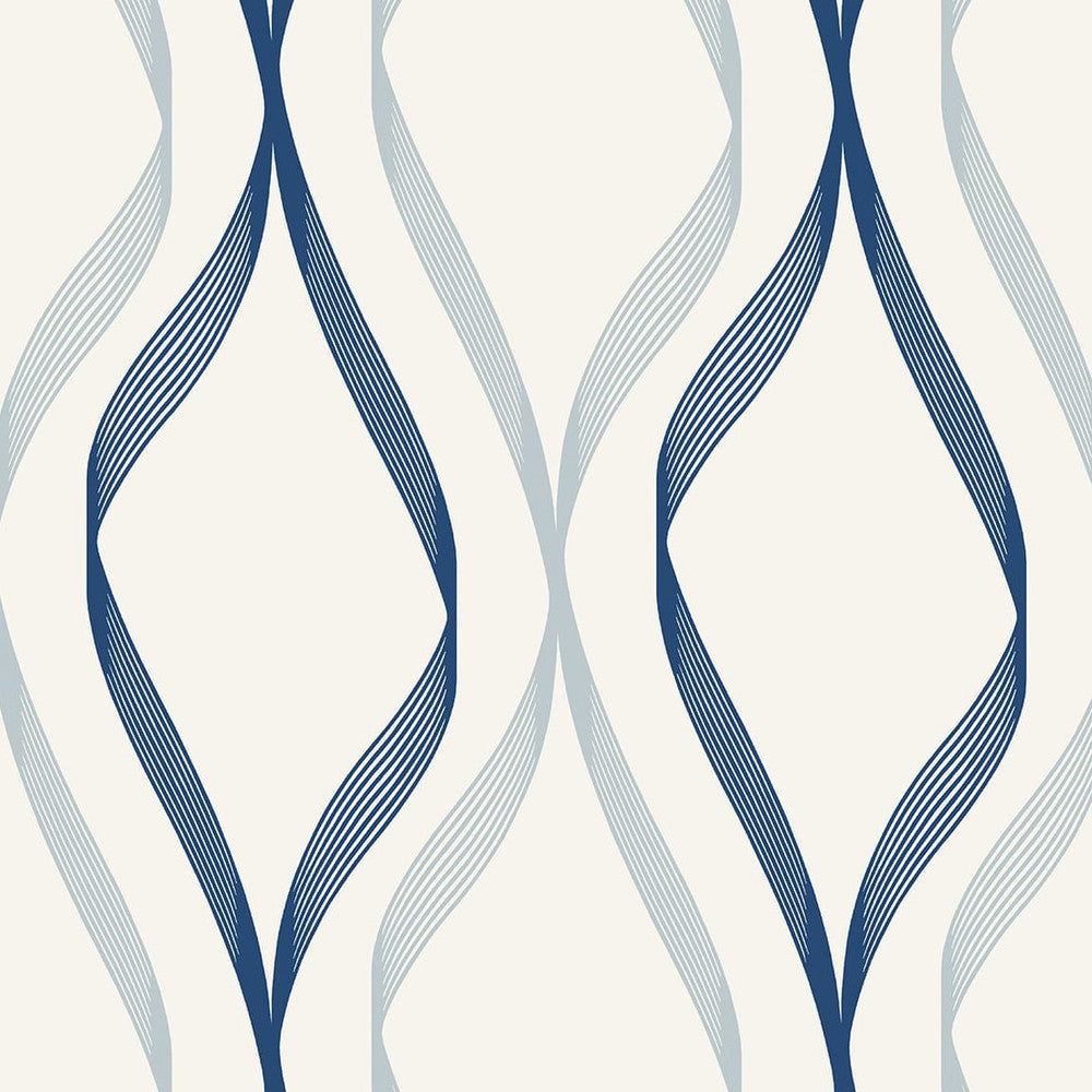 Wave Ogee Celtic Blue & Dewdrop ET11802 by Etten Studios Designer Wallpaper