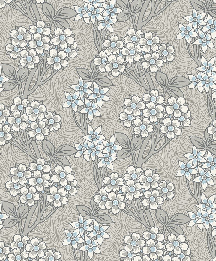 Floral Vine Daydream Grey & Carolina Blue ET12005 by Etten Studios Designer Wallpaper