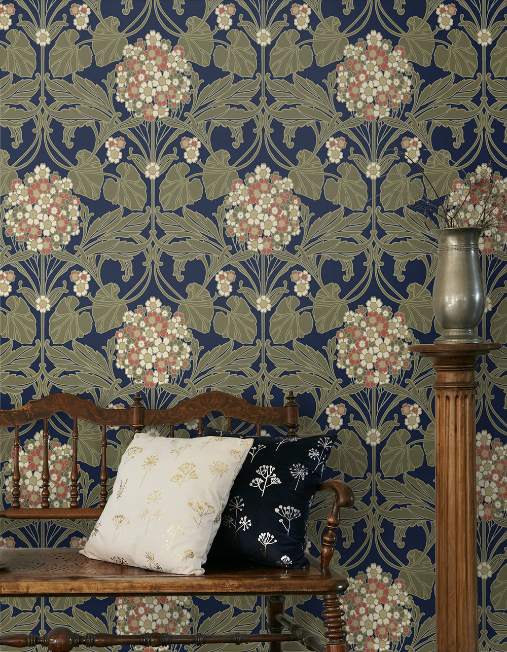 Floral Hydrangea Navy & Terra Cotta ET12102 by Etten Studios Designer Wallpaper