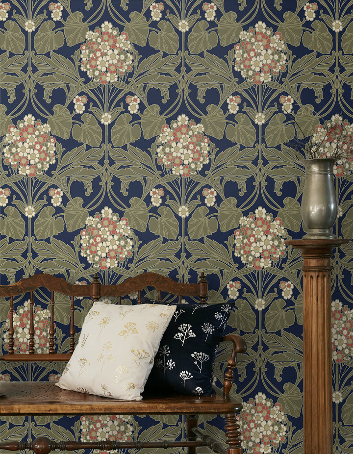 Floral Hydrangea Navy & Terra Cotta ET12102 by Etten Studios Designer Wallpaper