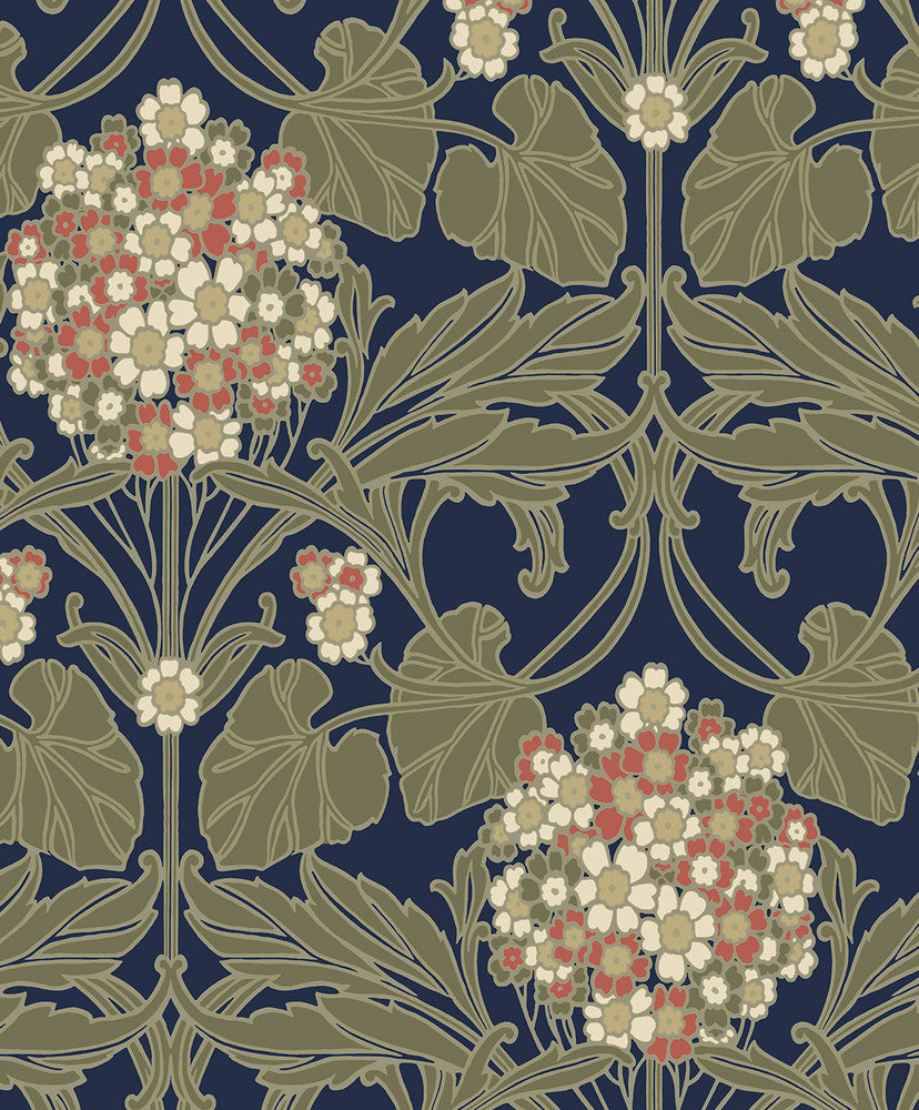 Floral Hydrangea Navy & Terra Cotta ET12102 by Etten Studios Designer Wallpaper