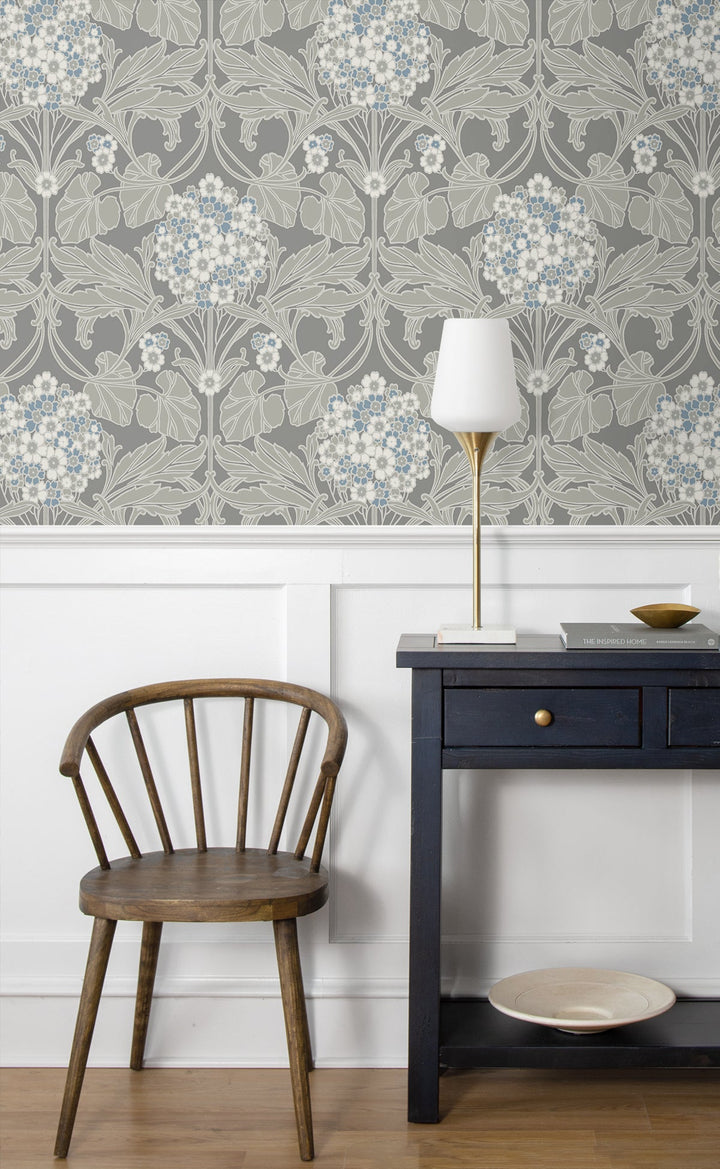 Floral Hydrangea Daydream Grey & Carolina Blue ET12105 by Etten Studios Designer Wallpaper