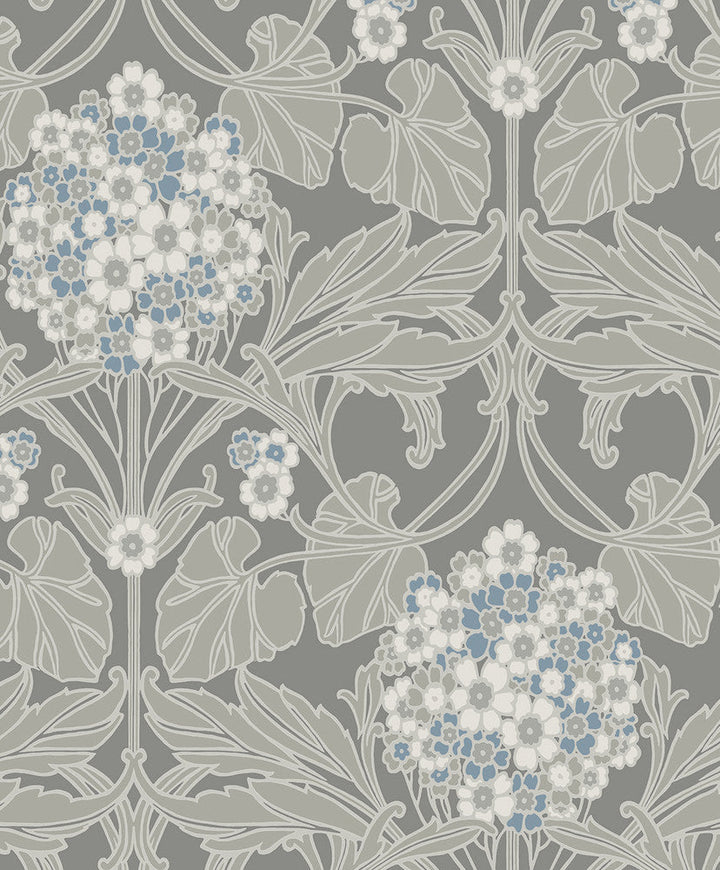 Floral Hydrangea Daydream Grey & Carolina Blue ET12105 by Etten Studios Designer Wallpaper