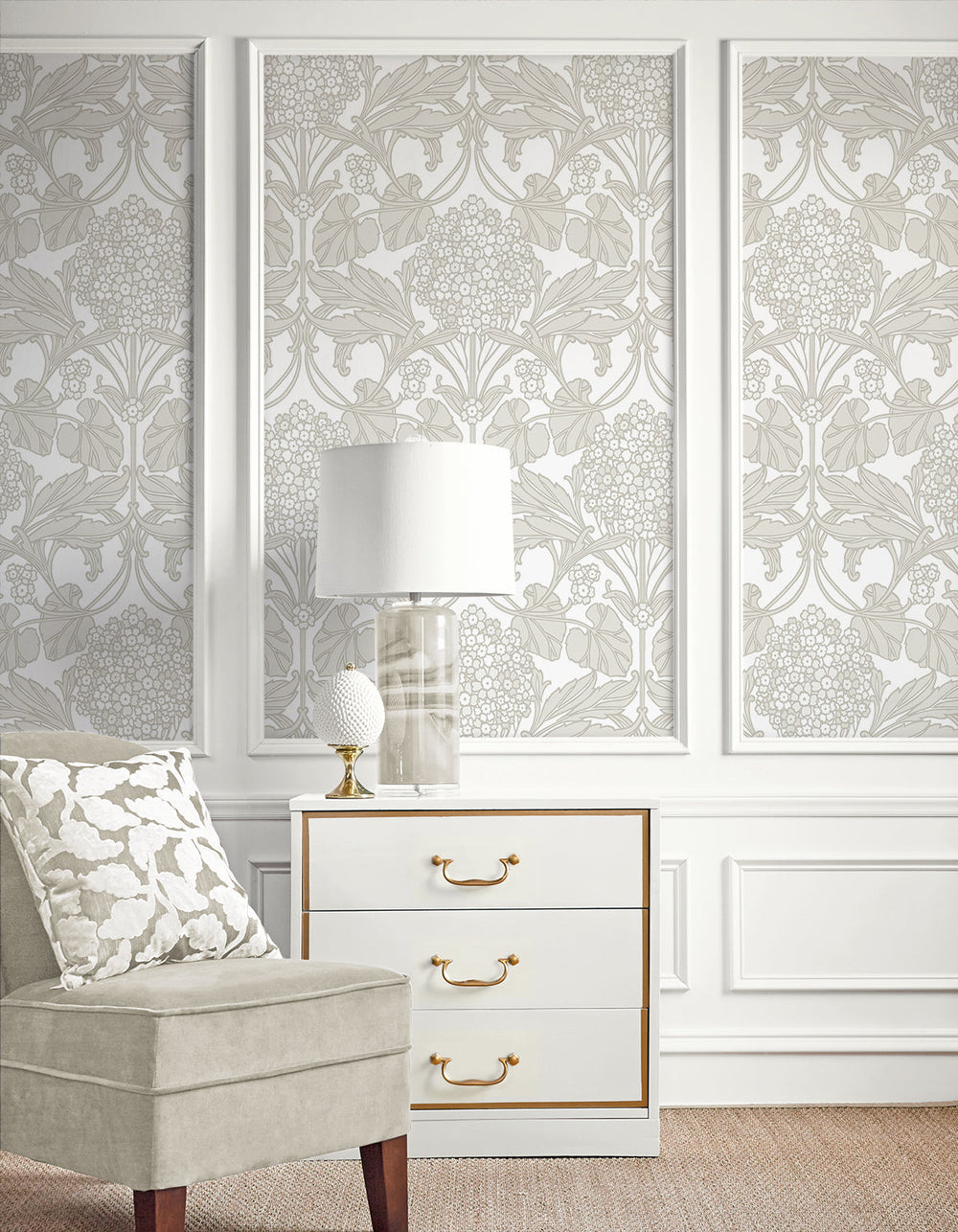 Floral Hydrangea Pale Oak & Pearl ET12106 by Etten Studios Designer Wallpaper