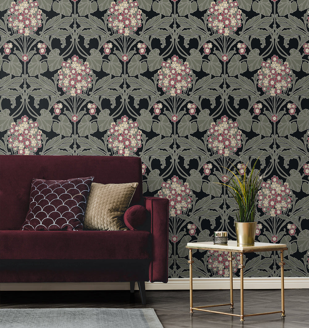 Floral Hydrangea Ebony & Rose ET12110 by Etten Studios Designer Wallpaper