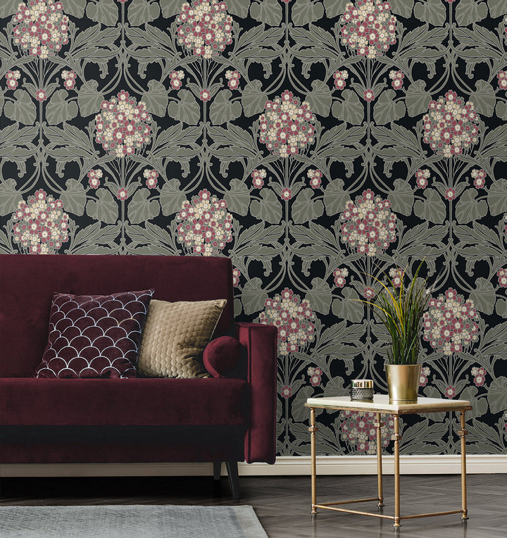 Floral Hydrangea Ebony & Rose ET12110 by Etten Studios Designer Wallpaper