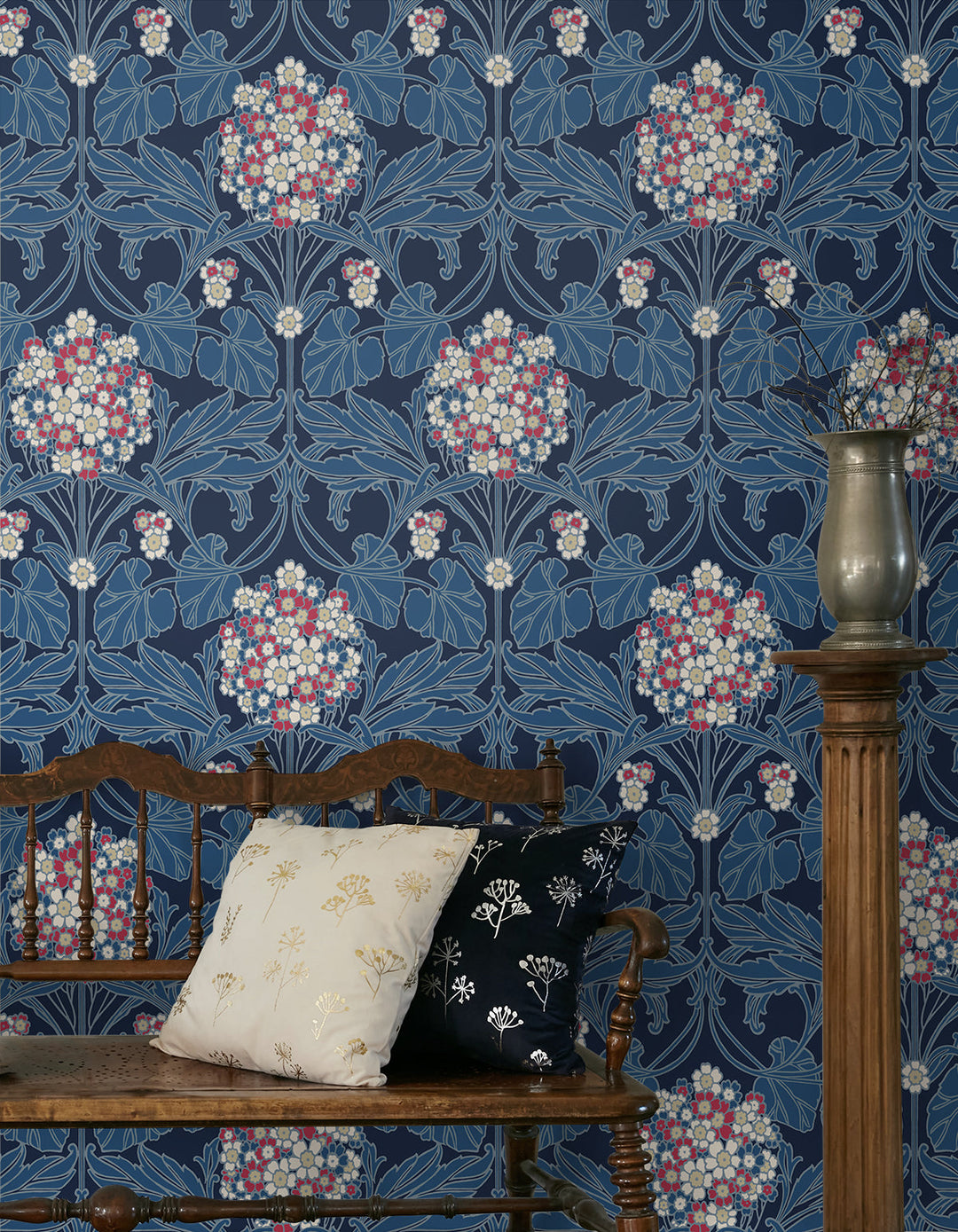 Floral Hydrangea Naval Blue & Raspberry ET12112 by Etten Studios Designer Wallpaper