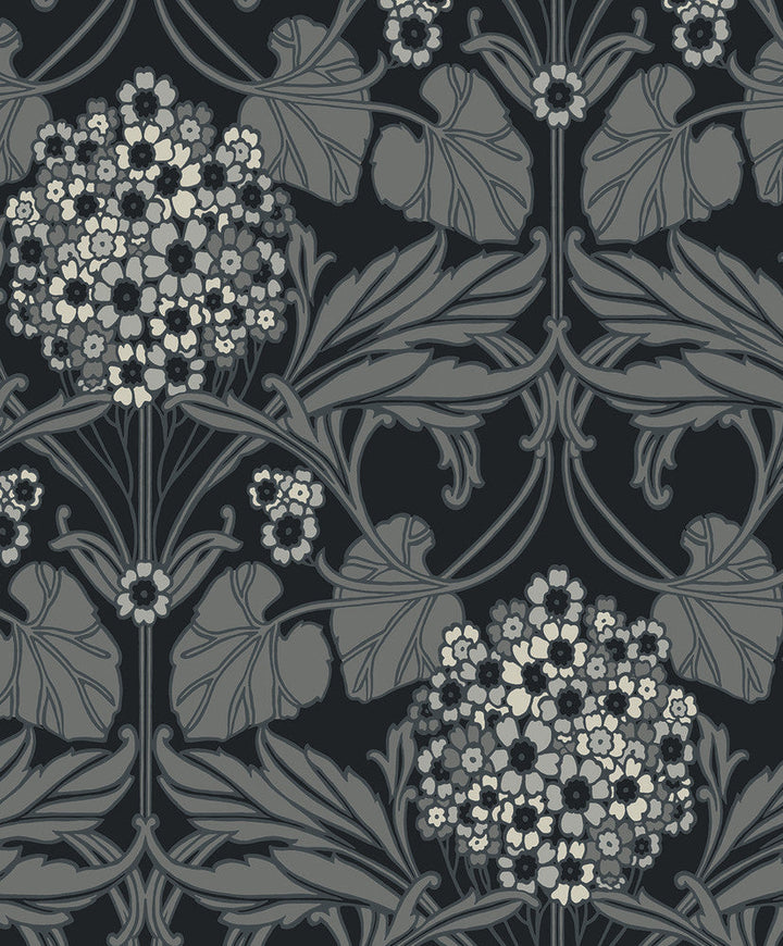 Floral Hydrangea Ebony & Charcoal ET12120 by Etten Studios Designer Wallpaper
