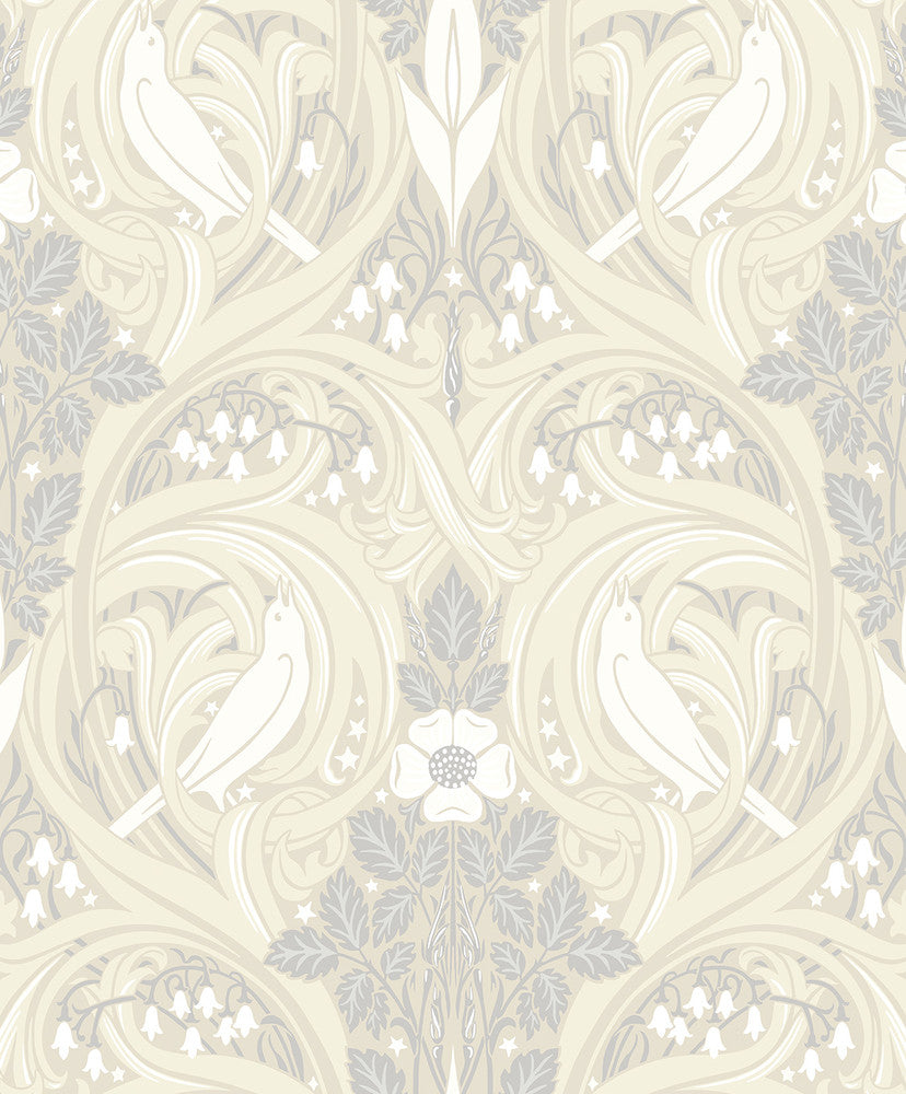 Bird Scroll Swiss Coffee & Grey ET12205 by Etten Studios Designer Wallpaper