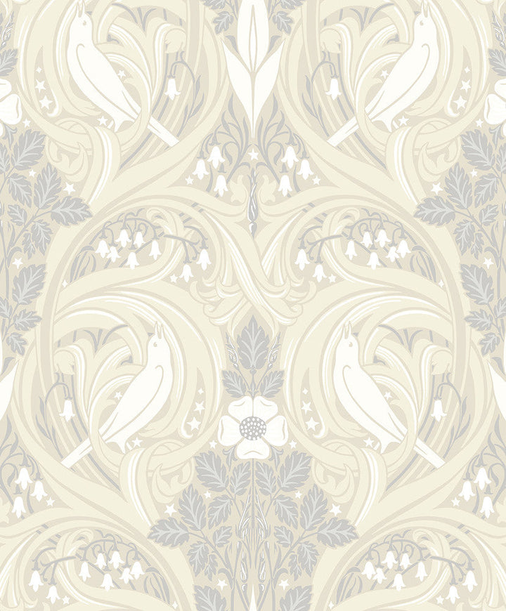 Bird Scroll Swiss Coffee & Grey ET12205 by Etten Studios Designer Wallpaper