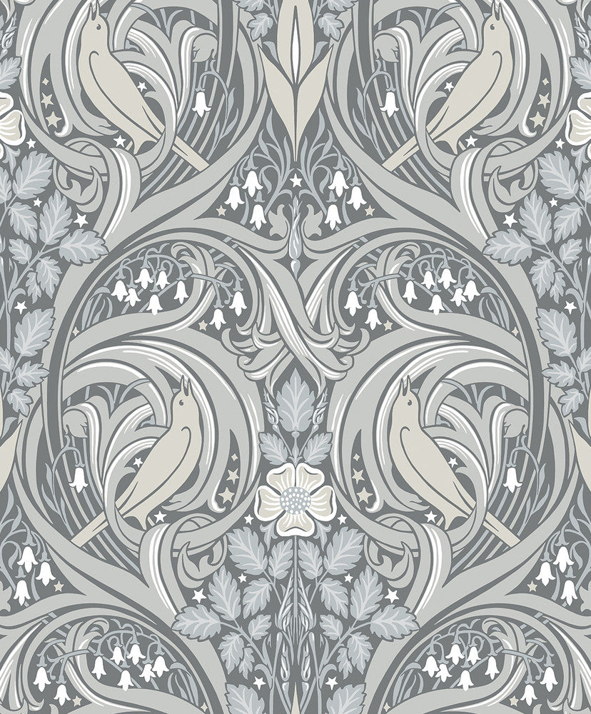 Bird Scroll Argos Grey & Linen ET12210 by Etten Studios Designer Wallpaper
