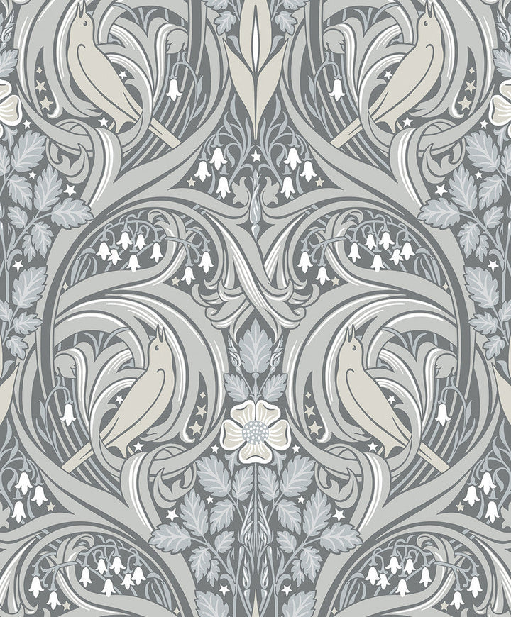 Bird Scroll Argos Grey & Linen ET12210 by Etten Studios Designer Wallpaper