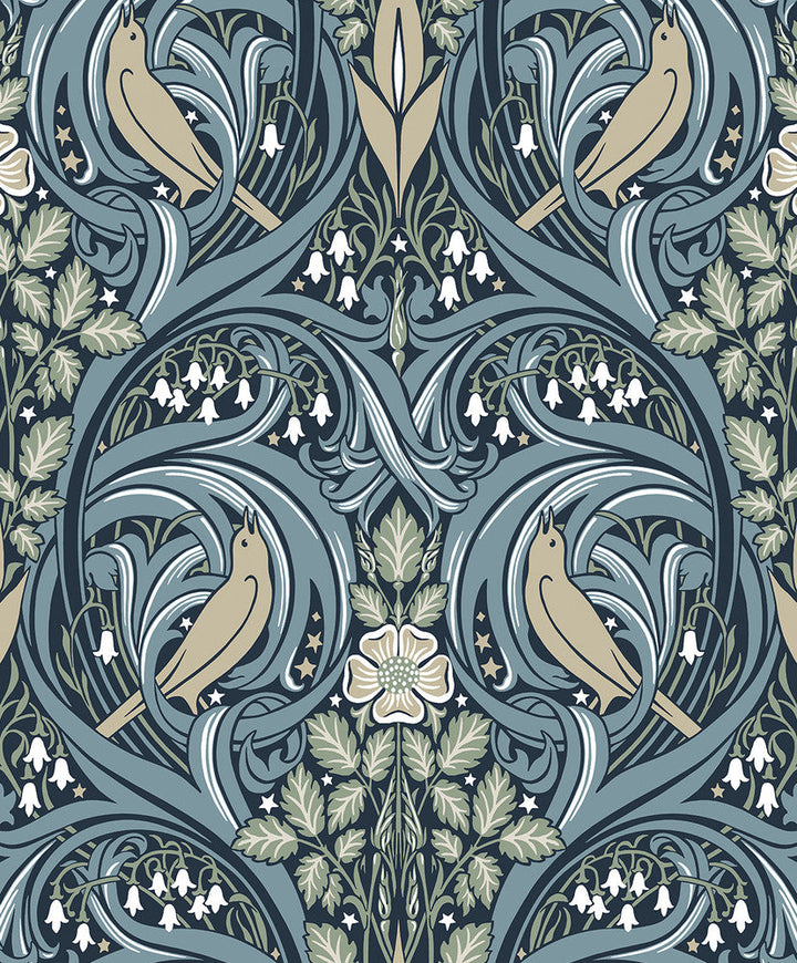 Bird Scroll Navy & Beige ET12212 by Etten Studios Designer Wallpaper
