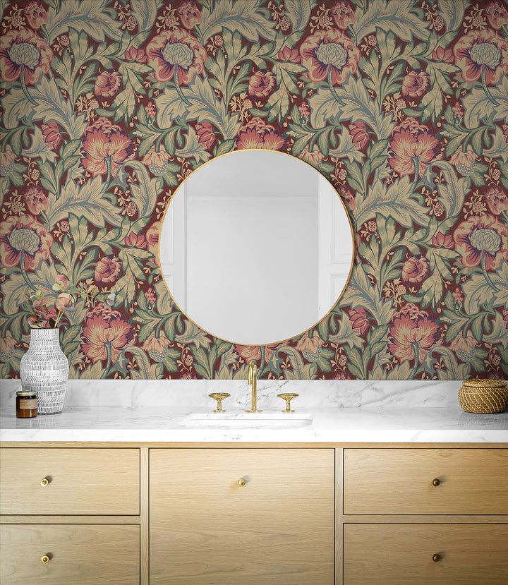 Acanthus Garden Deep Mauve & Aegean Blue ET12301 by Etten Studios Designer Wallpaper