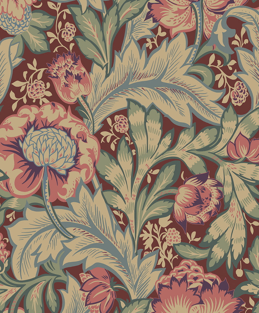 Acanthus Garden Deep Mauve & Aegean Blue ET12301 by Etten Studios Designer Wallpaper