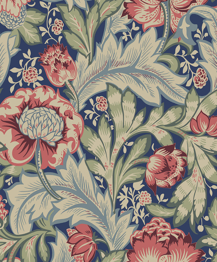 Acanthus Garden Marine Blue & Watermelon ET12302 by Etten Studios Designer Wallpaper