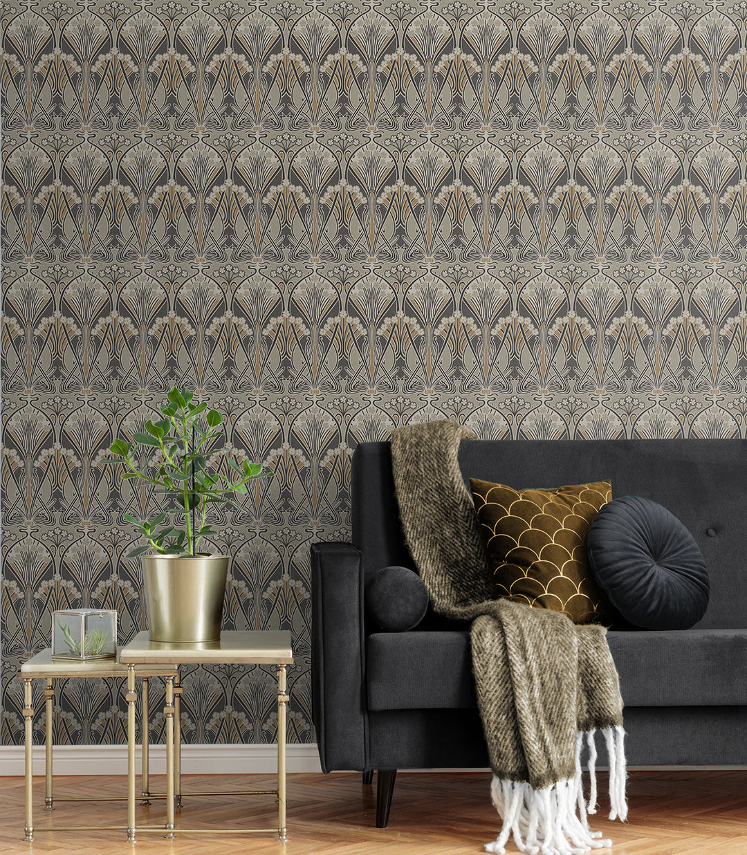 Dragonfly Damask Bronze & Smoke ET12406 by Etten Studios Designer Wallpaper