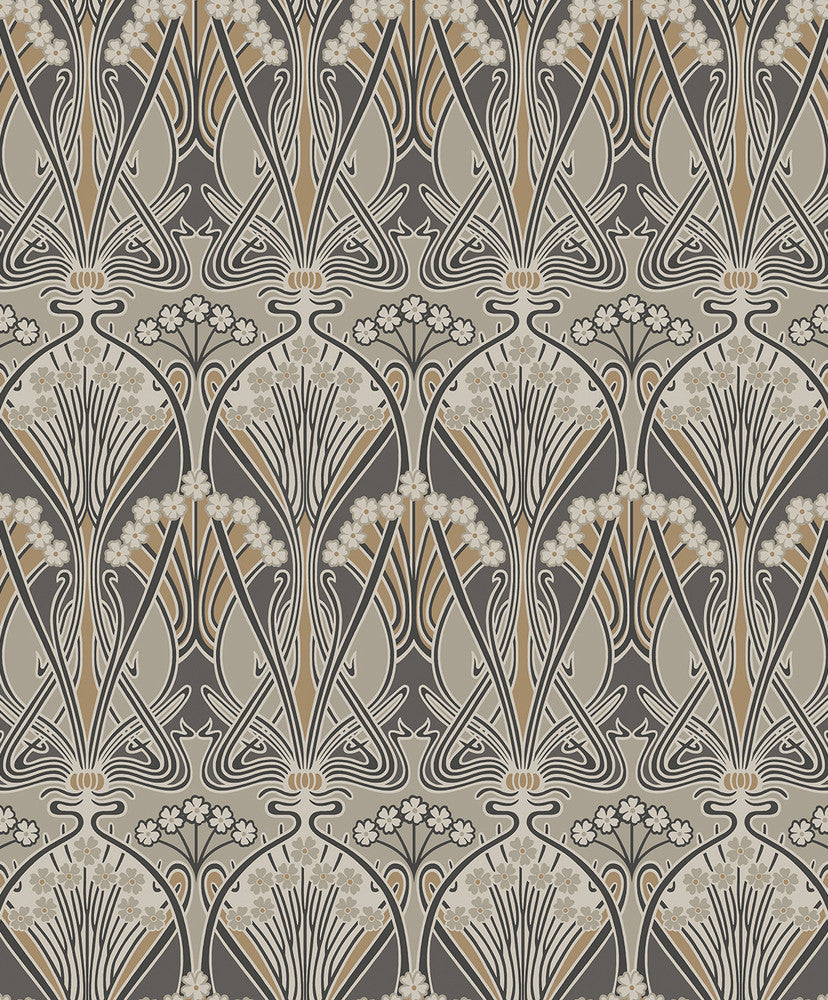 Dragonfly Damask Bronze & Smoke ET12406 by Etten Studios Designer Wallpaper