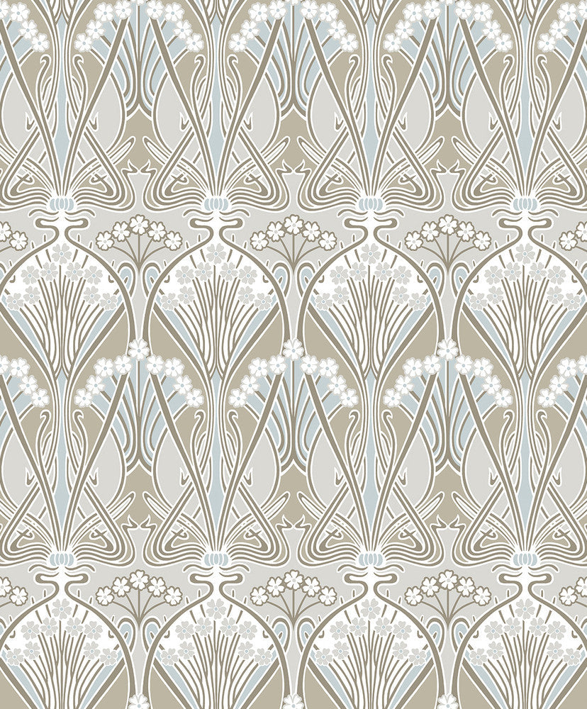 Dragonfly Damask Soft Taupe & Blue Mist ET12424 by Etten Studios Designer Wallpaper