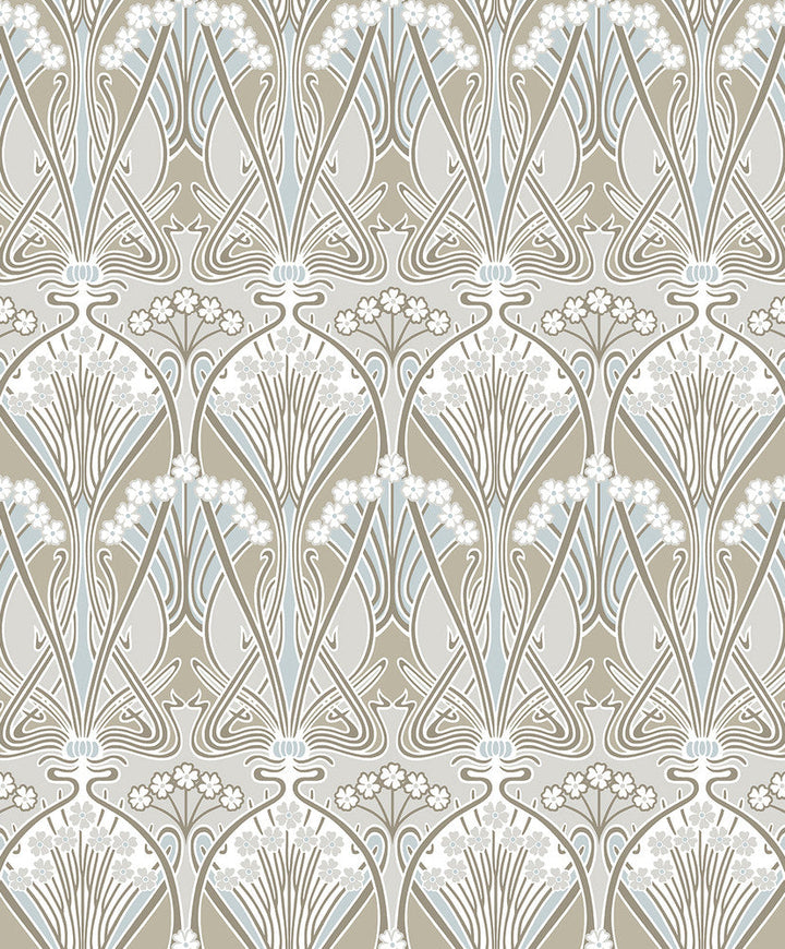 Dragonfly Damask Soft Taupe & Blue Mist ET12424 by Etten Studios Designer Wallpaper