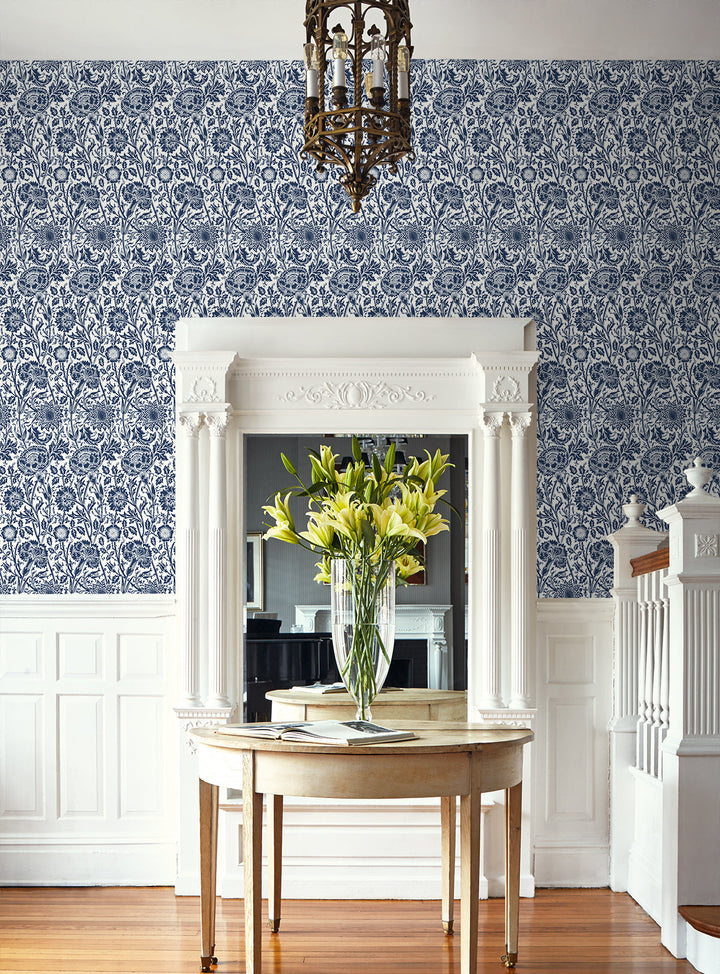 Tonal Floral Trail Navy Blue ET12502 by Etten Studios Designer Wallpaper