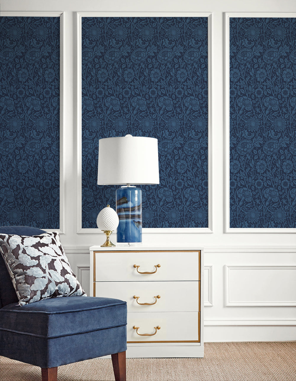 Tonal Floral Trail Marine Blue ET12512 by Etten Studios Designer Wallpaper