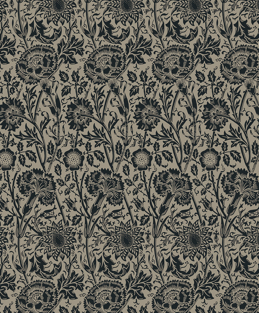 Tonal Floral Trail Taupe & Ebony ET12518 by Etten Studios Designer Wallpaper
