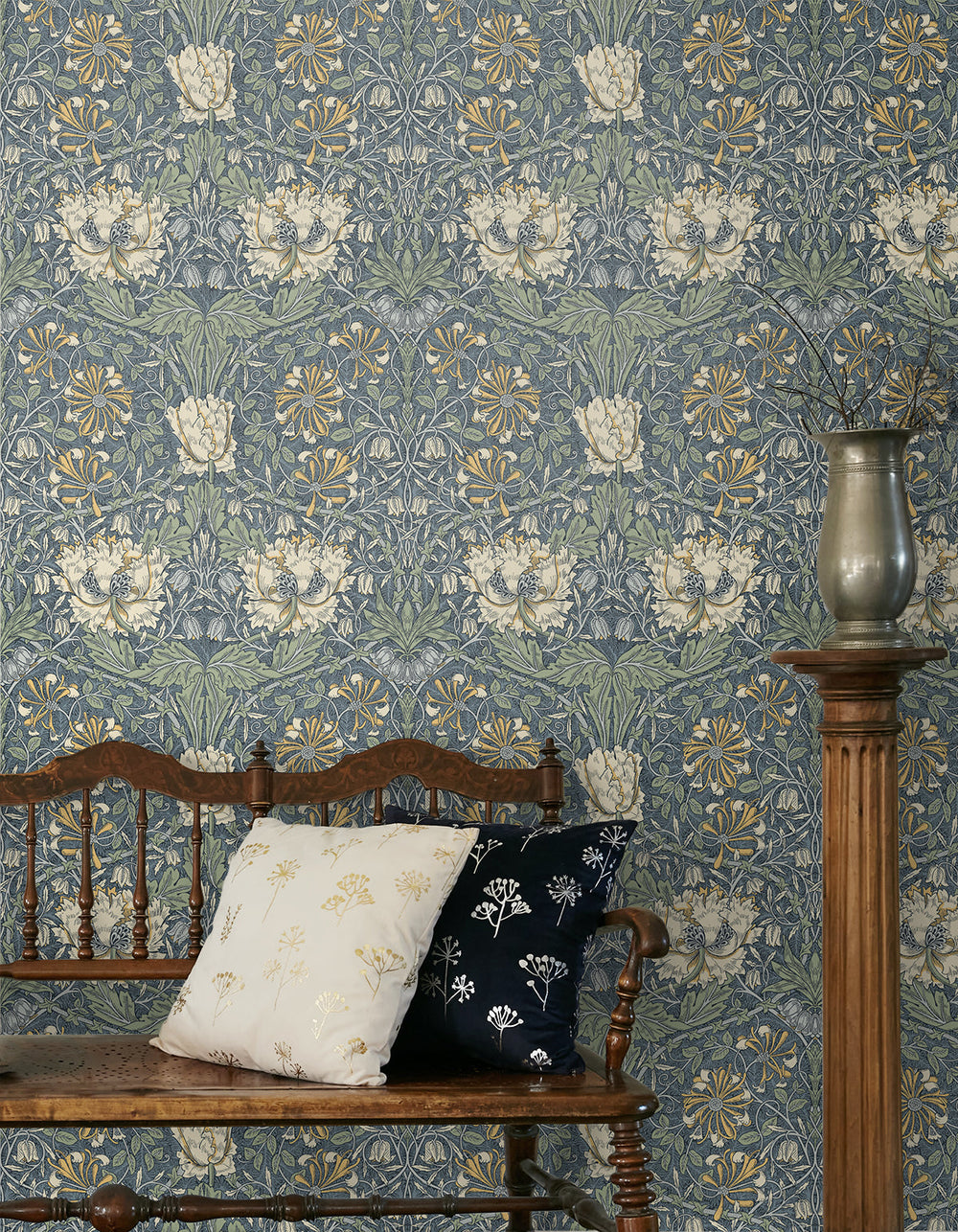 Ogee Flora Blue Lake & French Vanilla ET12602 by Etten Studios Designer Wallpaper