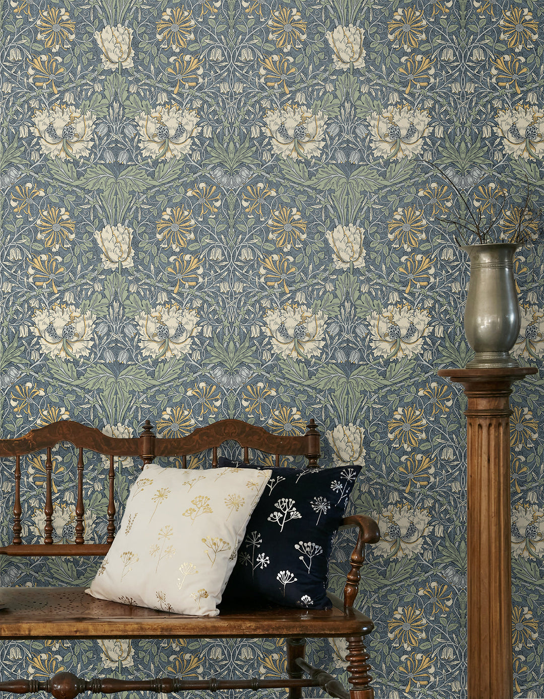Ogee Flora Blue Lake & French Vanilla ET12602 by Etten Studios Designer Wallpaper