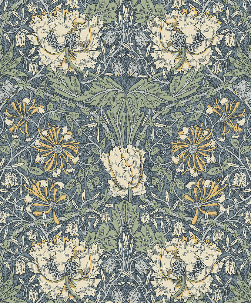 Ogee Flora Blue Lake & French Vanilla ET12602 by Etten Studios Designer Wallpaper