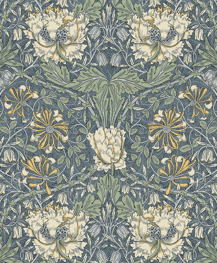 Ogee Flora Blue Lake & French Vanilla ET12602 by Etten Studios Designer Wallpaper