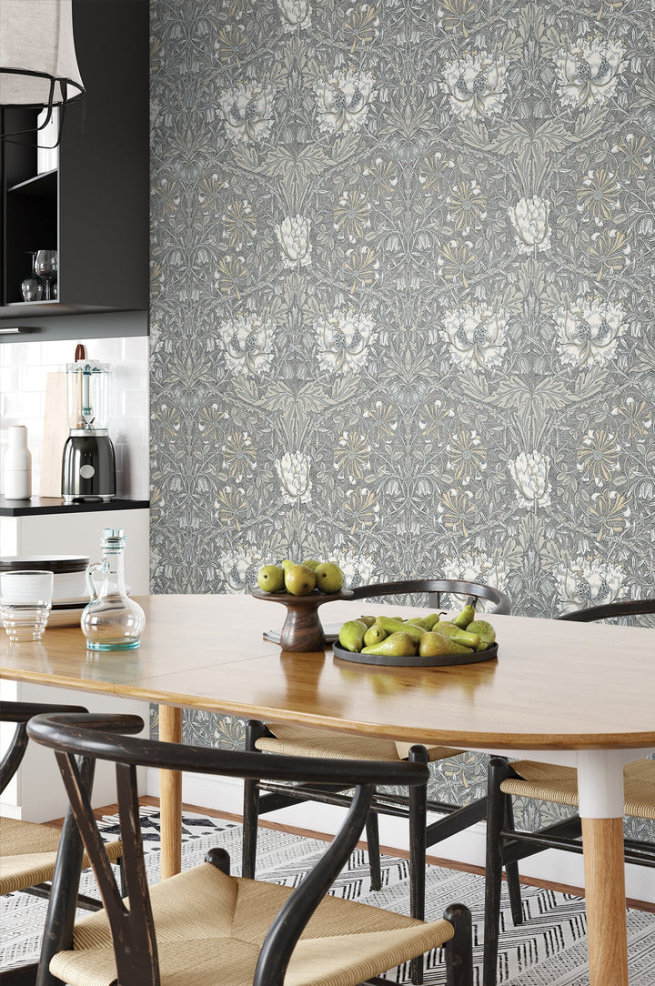 Ogee Flora Stone Grey & Desert Sand ET12607 by Etten Studios Designer Wallpaper