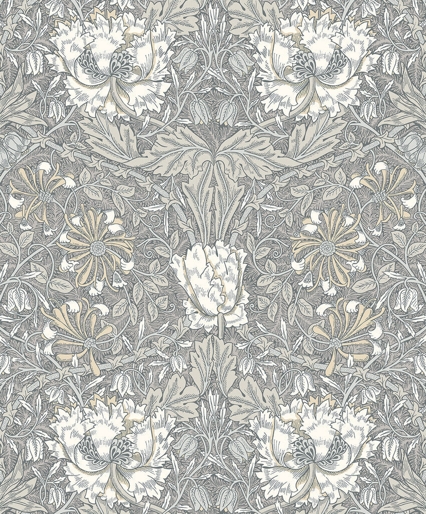 Ogee Flora Stone Grey & Desert Sand ET12607 by Etten Studios Designer Wallpaper