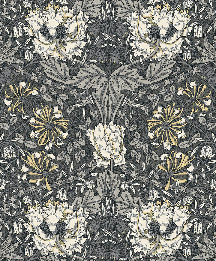 Ogee Flora Charcoal & Goldenrod ET12608 by Etten Studios Designer Wallpaper