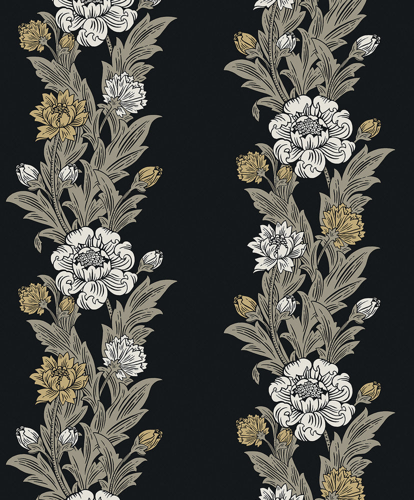 Blooming Stripe Ebony & Goldenrod ET12700 by Etten Studios Designer Wallpaper
