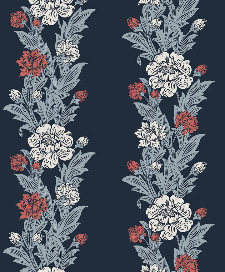 Blooming Stripe Deep Navy & Berry ET12712 by Etten Studios Designer Wallpaper