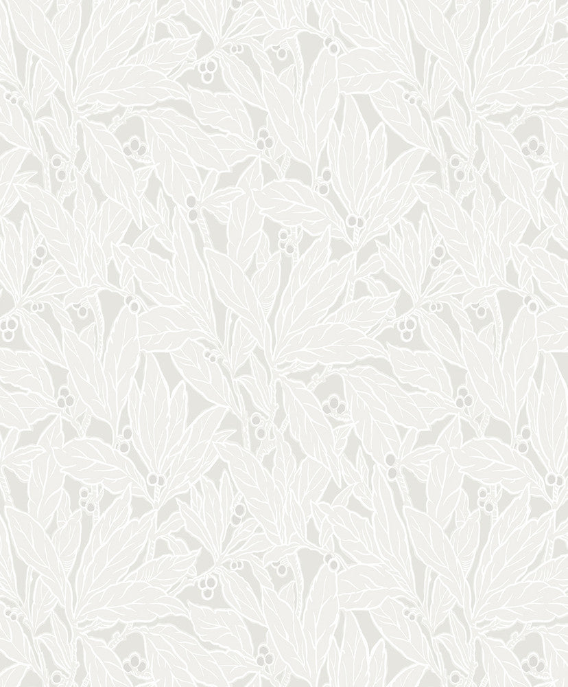 Leaf and Berry Dove & Metallic Pearl ET12805 by Etten Studios Designer Wallpaper