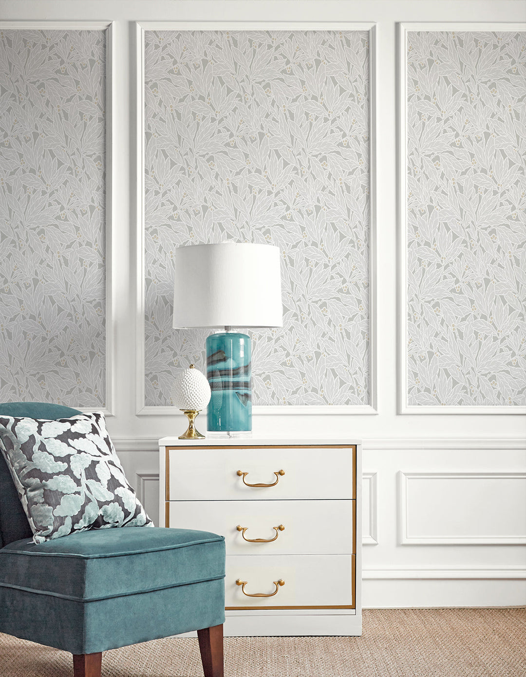 Leaf and Berry Daydream Grey ET12808 by Etten Studios Designer Wallpaper