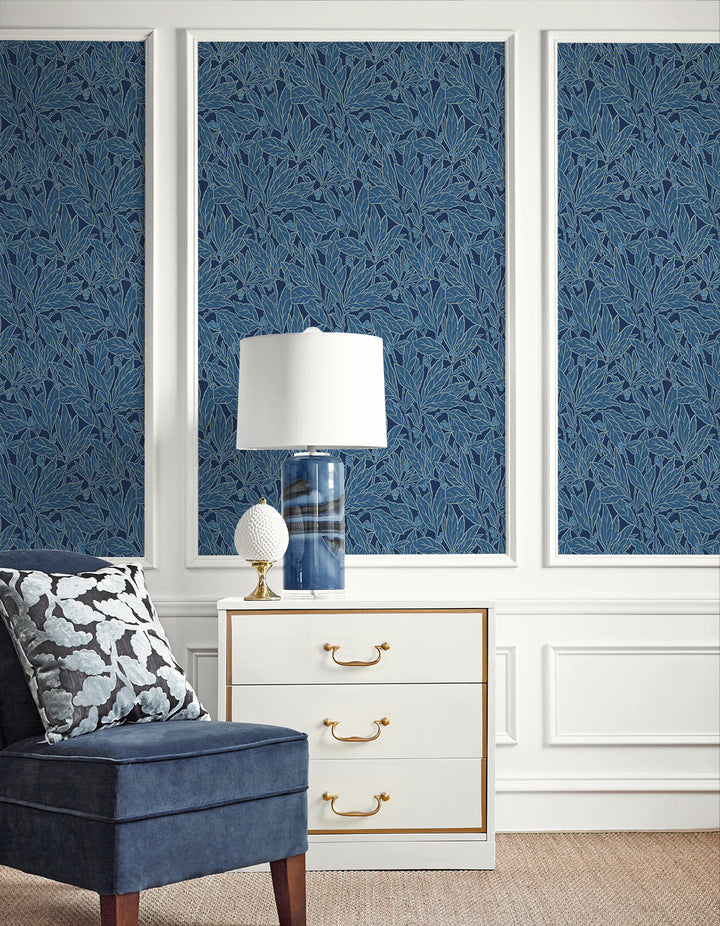 Leaf and Berry Marine Blue ET12812 by Etten Studios Designer Wallpaper