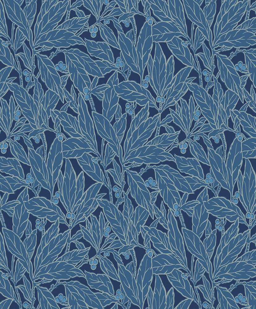 Leaf and Berry Marine Blue ET12812 by Etten Studios Designer Wallpaper