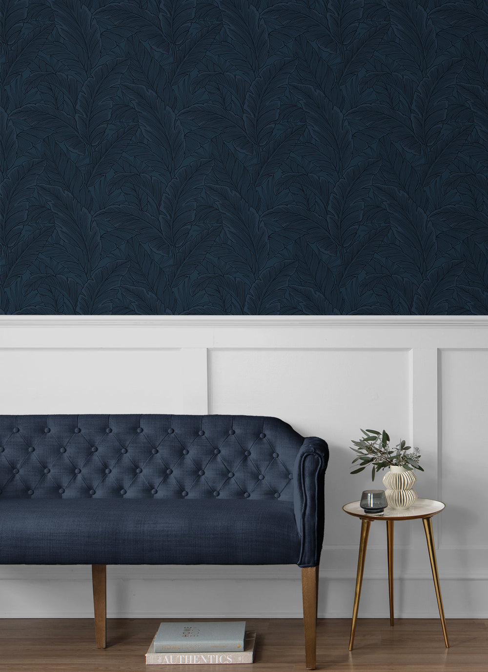 Gulf Tropical Leaves Navy Blue ET13002 by Etten Studios Designer Wallpaper