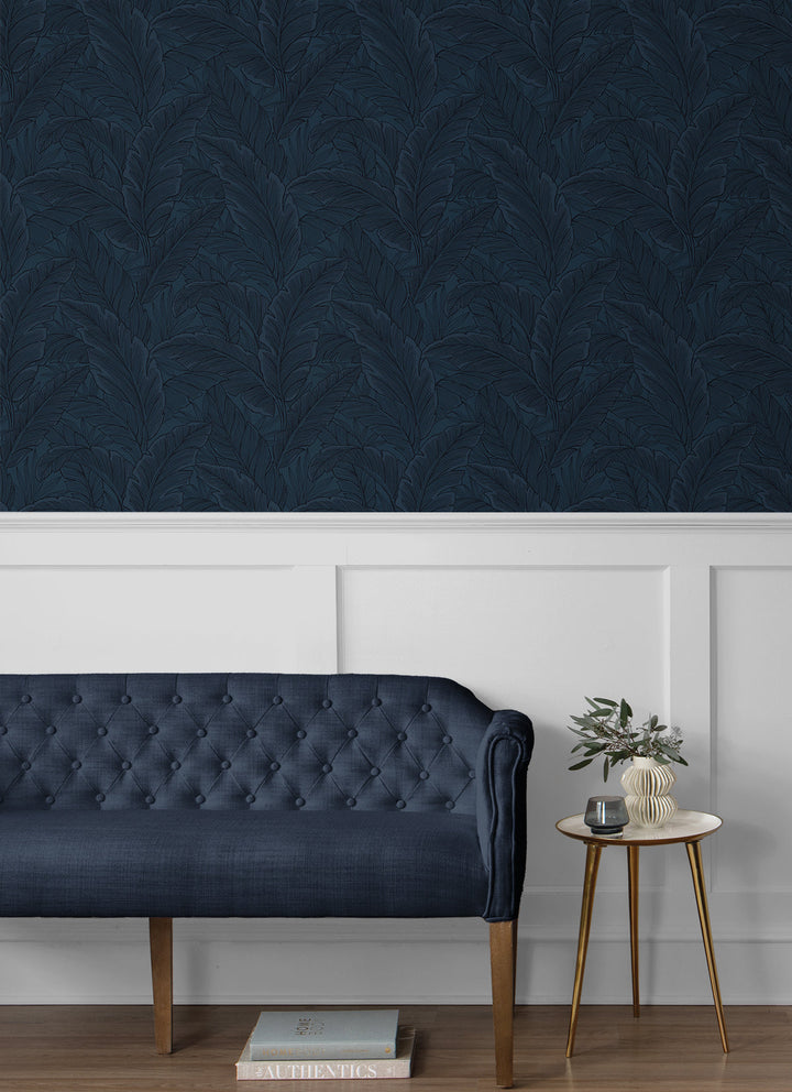 Gulf Tropical Leaves Navy Blue ET13002 by Etten Studios Designer Wallpaper