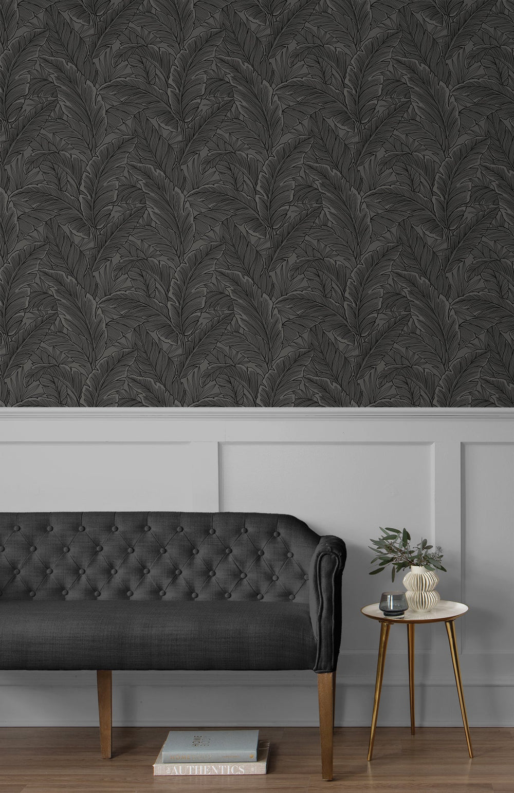 Gulf Tropical Leaves Slate Grey ET13008 by Etten Studios Designer Wallpaper