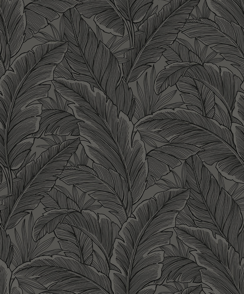 Gulf Tropical Leaves Slate Grey ET13008 by Etten Studios Designer Wallpaper