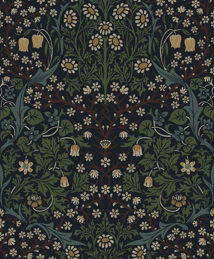 Victorian Floral Midnight Blue & Evergreen ET13222 by Etten Studios Designer Wallpaper