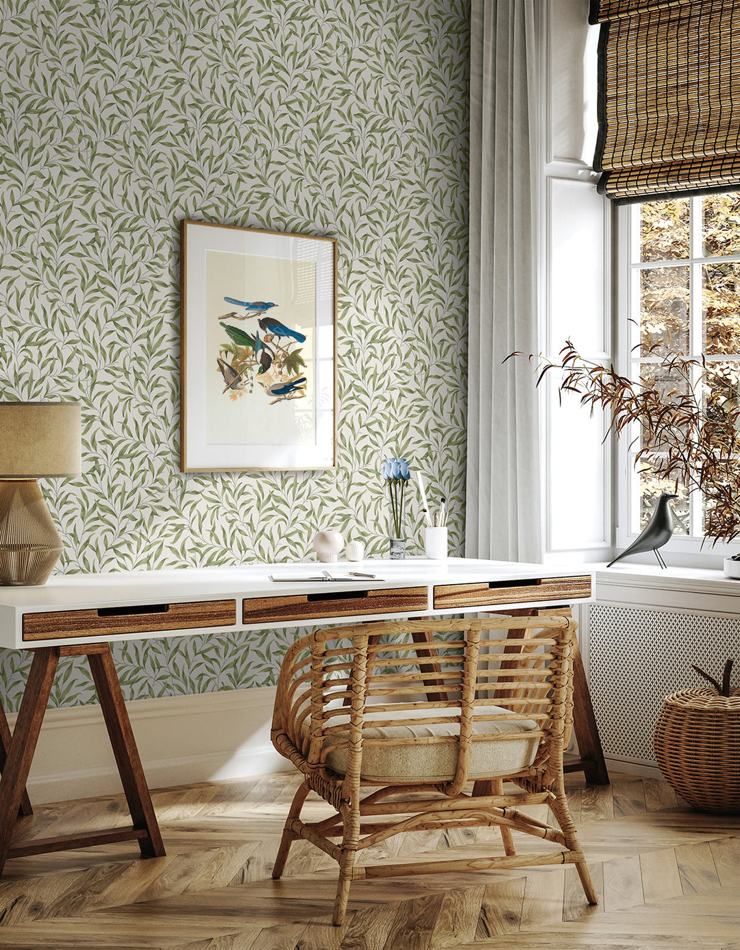 Willow Leaves Sprig Green ET13304 by Etten Studios Designer Wallpaper