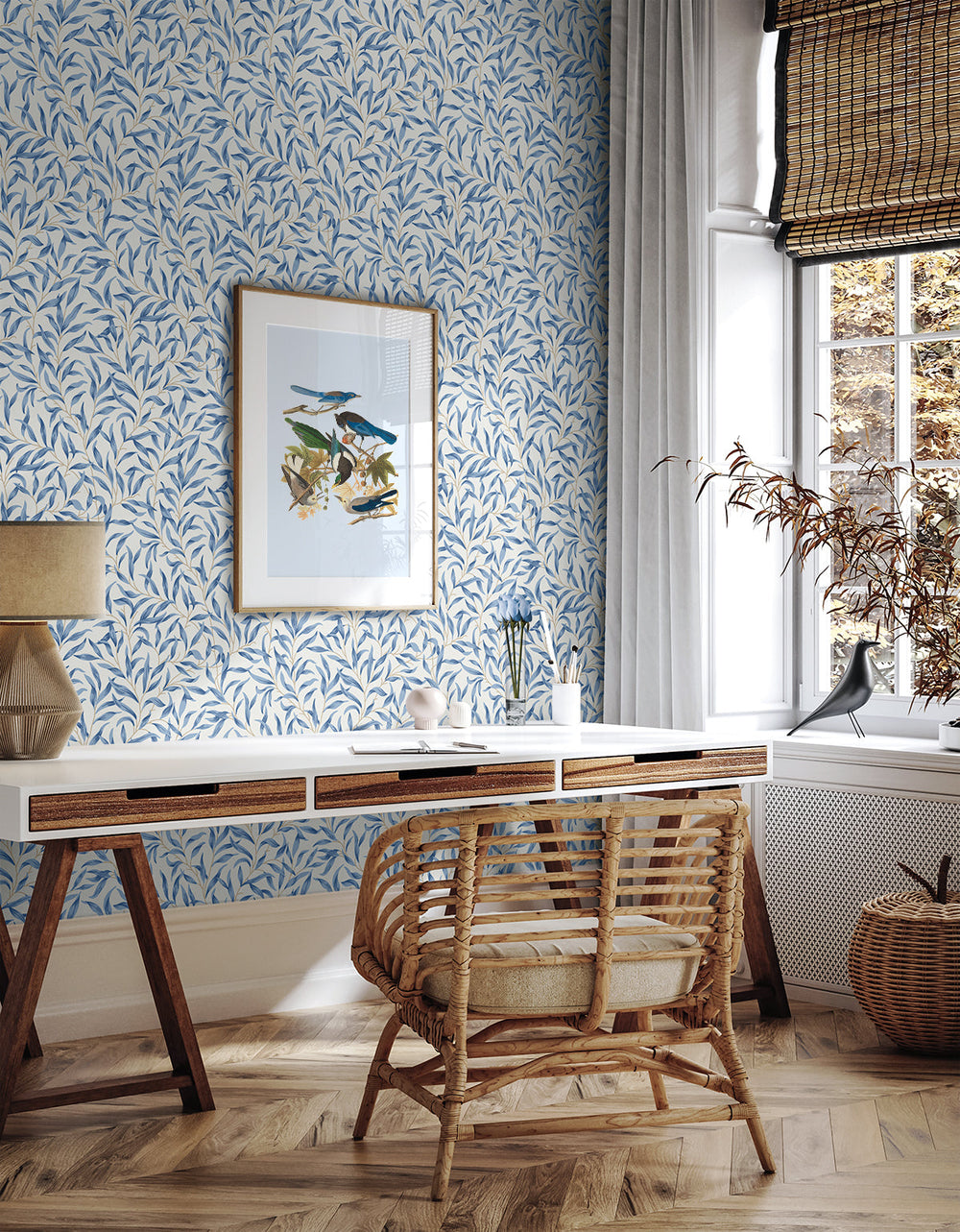 Willow Leaves Blue Lake ET13312 by Etten Studios Designer Wallpaper
