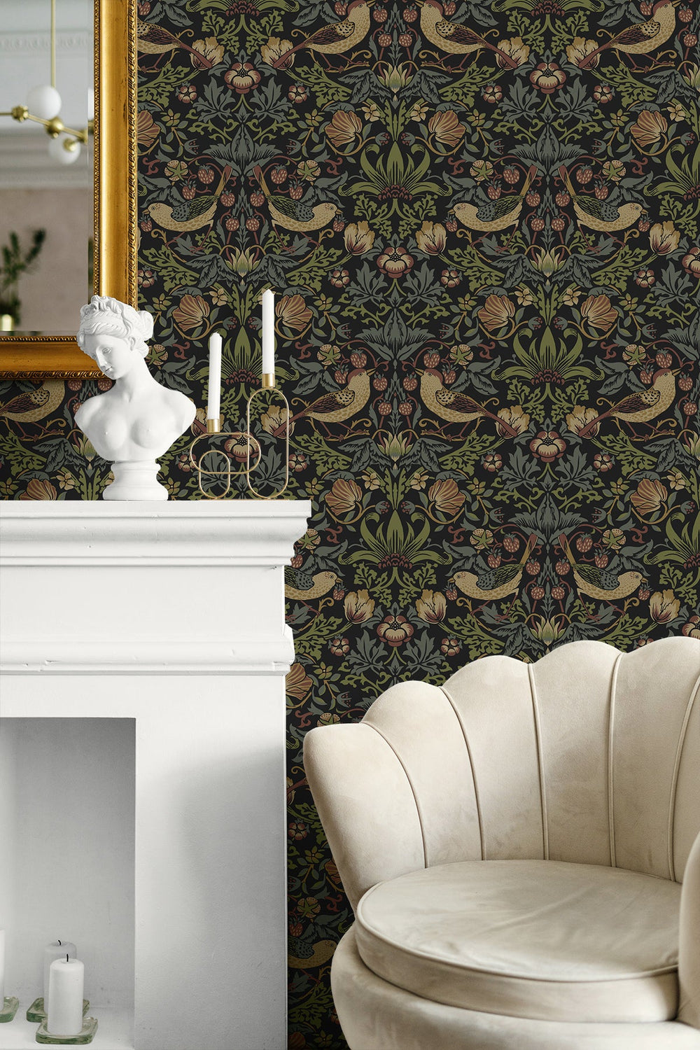 Strawberry Meadow Black ET13401 by Etten Studios Designer Wallpaper