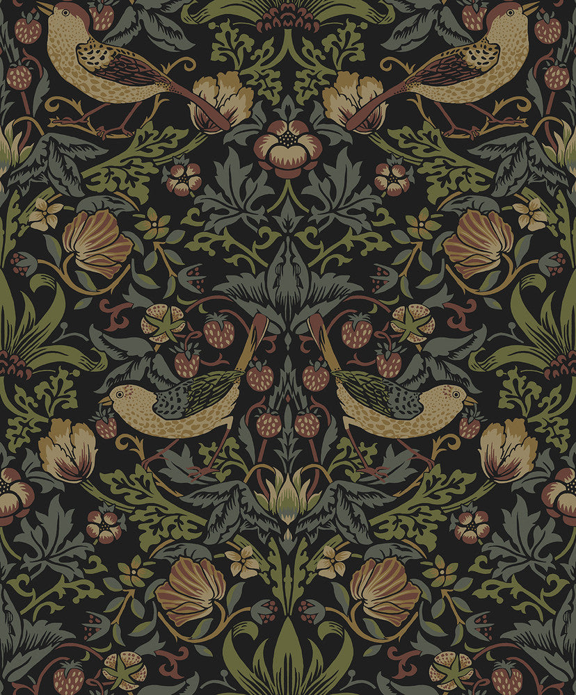 Strawberry Meadow Black ET13401 by Etten Studios Designer Wallpaper
