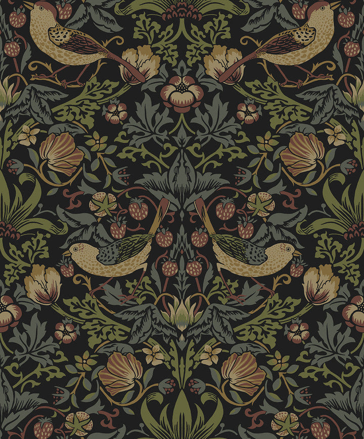 Strawberry Meadow Black ET13401 by Etten Studios Designer Wallpaper